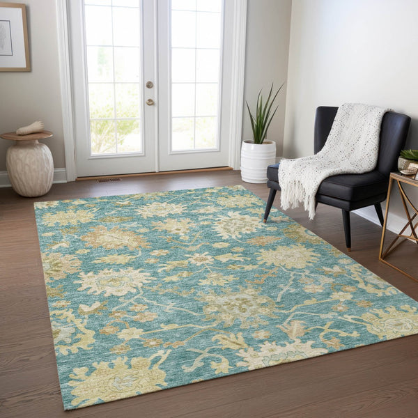 Homeroots 3' Artichoke Green Floral Indoor Outdoor Area Rug - Durable, Washable, Stylish For Any Space 8' X 10' Polyester 605226