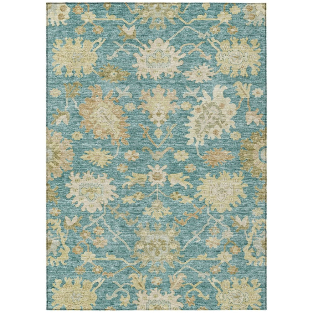 HomeRoots 9' X 12' Teal Blue Floral Area Rug – Washable Indoor/Outdoor Design for Durable Elegance & Style 605227