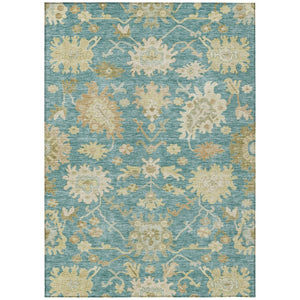 HomeRoots 9' X 12' Teal Blue Floral Area Rug – Washable Indoor/Outdoor Design for Durable Elegance & Style 605227
