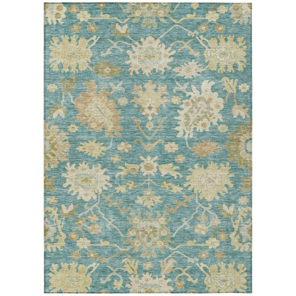 HomeRoots 9' X 12' Teal Blue Floral Area Rug – Washable Indoor/Outdoor Design for Durable Elegance & Style 605227