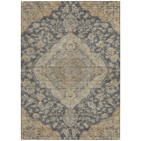 Homeroots 3' Charcoal Gray And Brown Oriental Washable Rug For Indoor And Outdoor Spaces - Durable Design 3' X 5' Polyester 605229