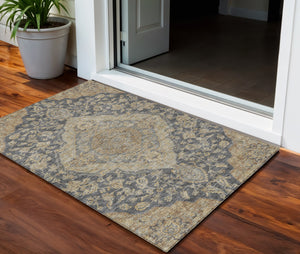 Homeroots 3' Charcoal Gray And Brown Oriental Washable Rug For Indoor And Outdoor Spaces - Durable Design 3' X 5' Polyester 605229