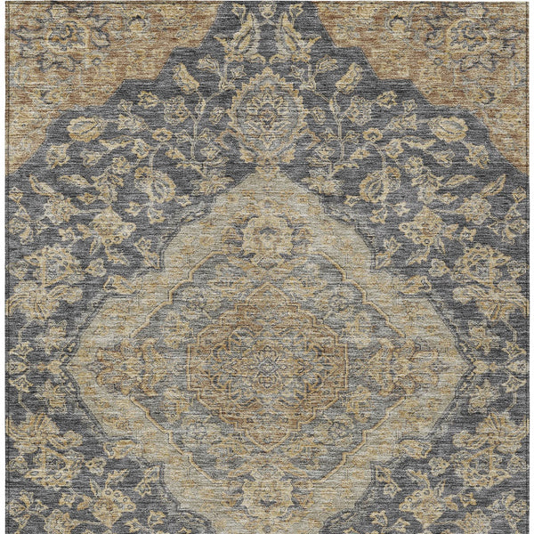 Homeroots 3' Charcoal Gray And Brown Oriental Washable Rug For Indoor And Outdoor Spaces - Durable Design 3' X 5' Polyester 605229
