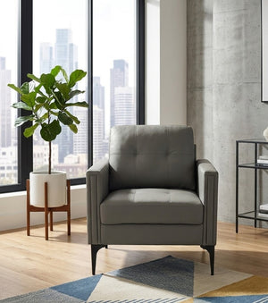 English Elm 1pc Faux Leather Accent Armchair Padded Seat Tailored Stitching Contemporary Living Room Gray B011P479618