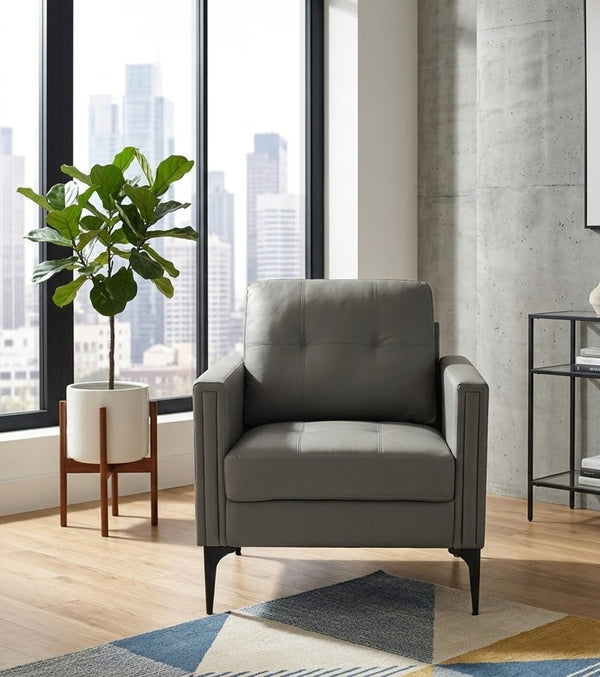 English Elm 1pc Faux Leather Accent Armchair Padded Seat Tailored Stitching Contemporary Living Room Gray B011P479618