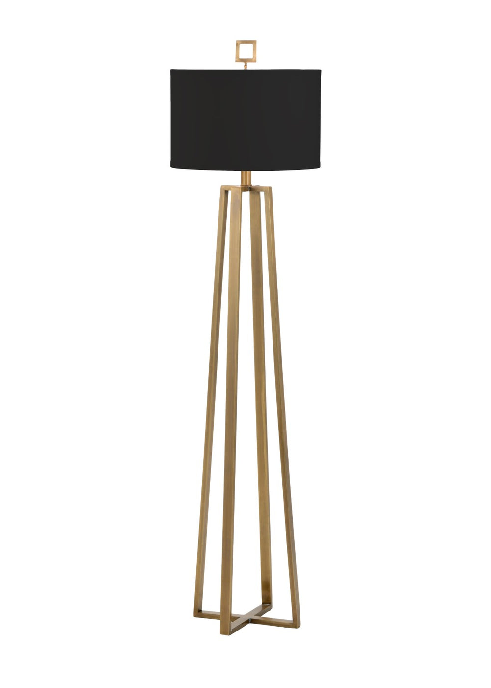 Wildwood Colson Antique Brass Floor Lamp With Open Geometric Base And Black Drum Shade For Reading Nooks 60523-2