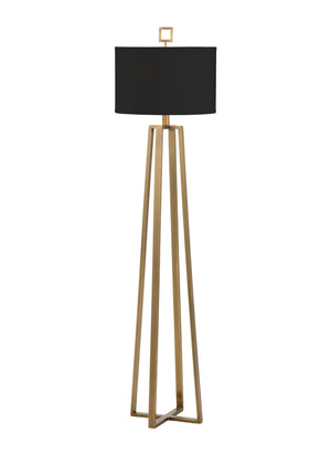 Wildwood Colson Antique Brass Floor Lamp With Open Geometric Base And Black Drum Shade For Reading Nooks 60523-2