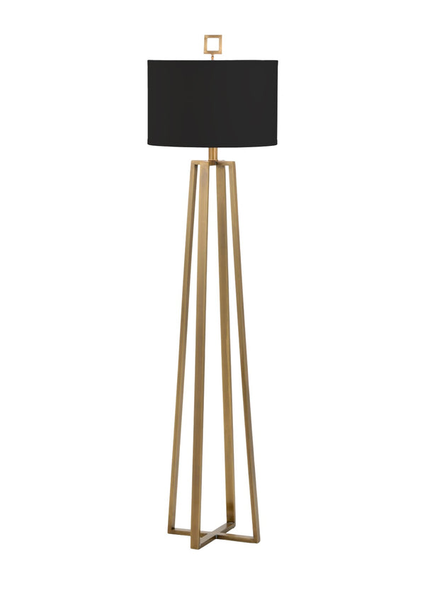 Wildwood Colson Antique Brass Floor Lamp With Open Geometric Base And Black Drum Shade For Reading Nooks 60523-2