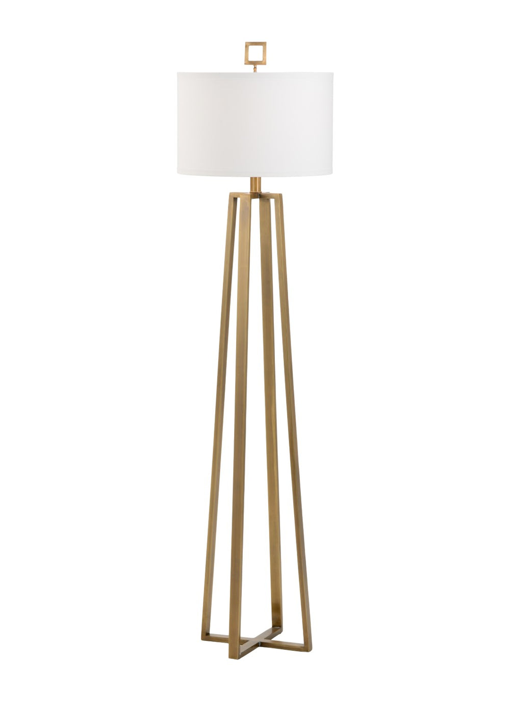 Wildwood Colson Antique Brass Floor Lamp With Geometric Open Base And Off-White Linen Shade For Cozy Ambient Lighting 60523