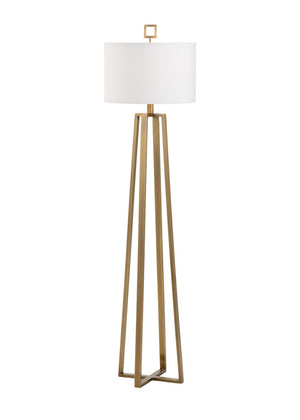 Wildwood Colson Antique Brass Floor Lamp With Geometric Open Base And Off-White Linen Shade For Cozy Ambient Lighting 60523