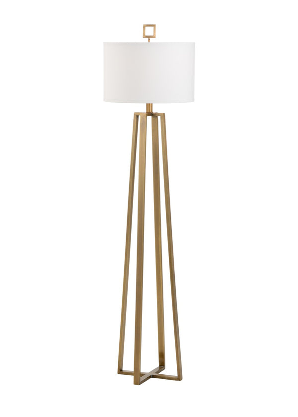 Wildwood Colson Antique Brass Floor Lamp With Geometric Open Base And Off-White Linen Shade For Cozy Ambient Lighting 60523