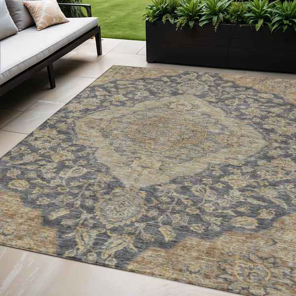 Homeroots 3' Charcoal Gray And Brown Oriental Washable Rug For Indoor And Outdoor Spaces - Durable Design 5' X 8' Polyester 605230