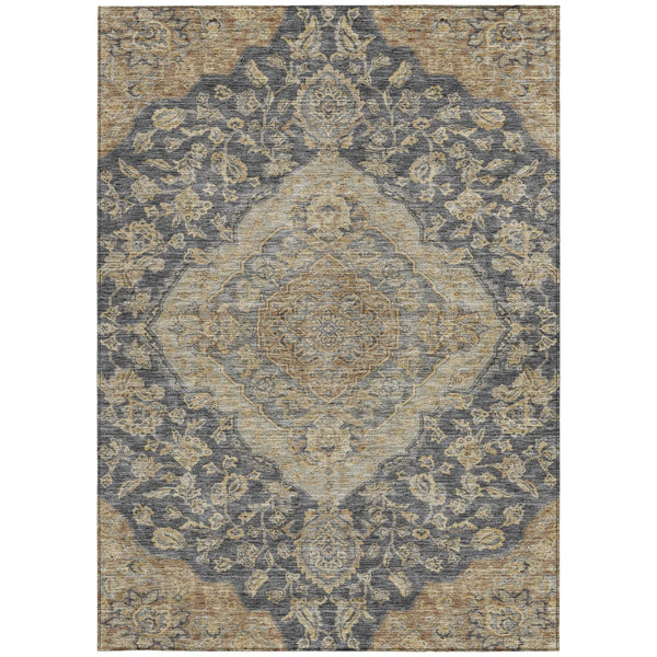 Homeroots 3' Charcoal Gray And Brown Oriental Washable Rug For Indoor And Outdoor Spaces - Durable Design 5' X 8' Polyester 605230