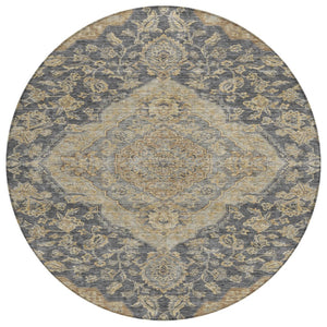 HomeRoots 5' Durable Charcoal Gray and Brown Oriental Area Rug - Elegant, Washable Design for Indoor/Outdoor Use 8' Round 605231