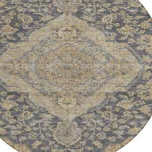 Homeroots 3' Charcoal Gray And Brown Oriental Washable Rug For Indoor And Outdoor Spaces - Durable Design 8' Round Polyester 605231