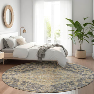 Homeroots 3' Charcoal Gray And Brown Oriental Washable Rug For Indoor And Outdoor Spaces - Durable Design 8' Round Polyester 605231