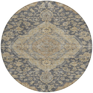Homeroots 3' Charcoal Gray And Brown Oriental Washable Rug For Indoor And Outdoor Spaces - Durable Design 8' Round Polyester 605231