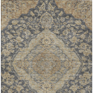 Homeroots 3' Charcoal Gray And Brown Oriental Washable Rug For Indoor And Outdoor Spaces - Durable Design 9' X 12' Polyester 605233