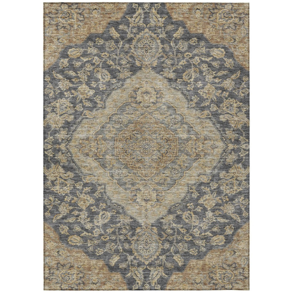 HomeRoots 9' X 12' Stylish Charcoal Gray & Brown Oriental Area Rug - Washable, Durable, Indoor/Outdoor Use! 605233