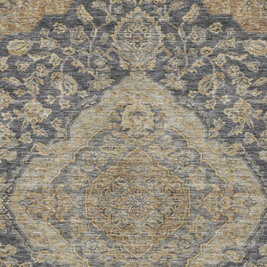 Homeroots 3' Charcoal Gray And Brown Oriental Washable Rug For Indoor And Outdoor Spaces - Durable Design 9' X 12' Polyester 605233