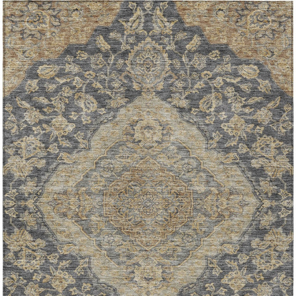 Homeroots 3' Charcoal Gray And Brown Oriental Washable Rug For Indoor And Outdoor Spaces - Durable Design 10' X 14' Polyester 605234
