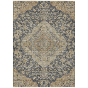 HomeRoots 5' Durable Charcoal Gray and Brown Oriental Area Rug - Elegant, Washable Design for Indoor/Outdoor Use 10' X 14' 605234