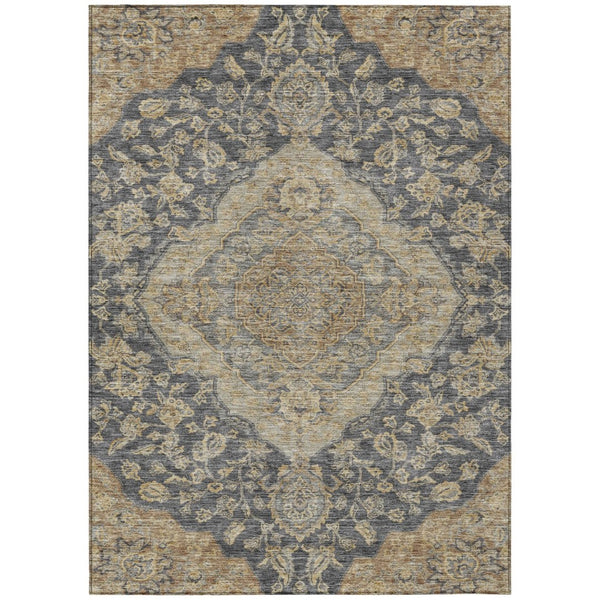 HomeRoots 5' Durable Charcoal Gray and Brown Oriental Area Rug - Elegant, Washable Design for Indoor/Outdoor Use 10' X 14' 605234