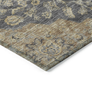 Homeroots 3' Charcoal Gray And Brown Oriental Washable Rug For Indoor And Outdoor Spaces - Durable Design 10' X 14' Polyester 605234