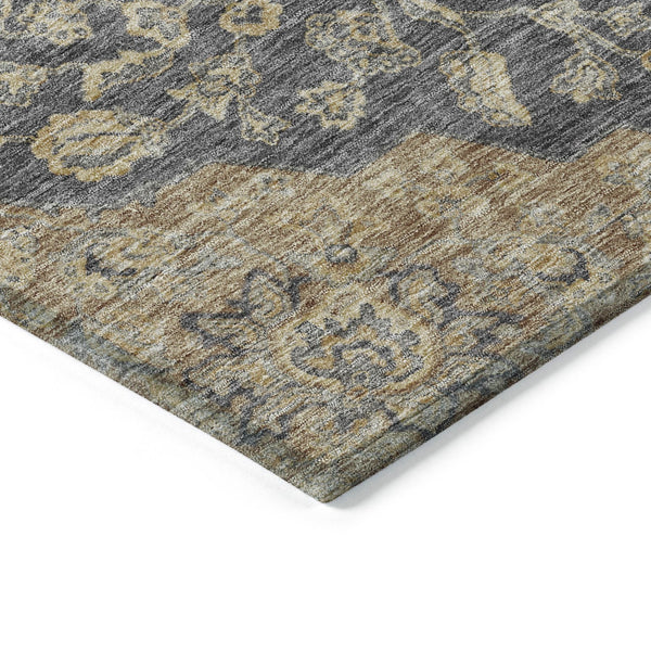 Homeroots 3' Charcoal Gray And Brown Oriental Washable Rug For Indoor And Outdoor Spaces - Durable Design 10' X 14' Polyester 605234
