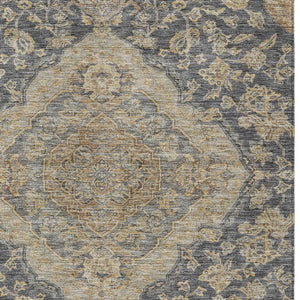 Homeroots 3' Charcoal Gray And Brown Oriental Washable Rug For Indoor And Outdoor Spaces - Durable Design 10' X 14' Polyester 605234