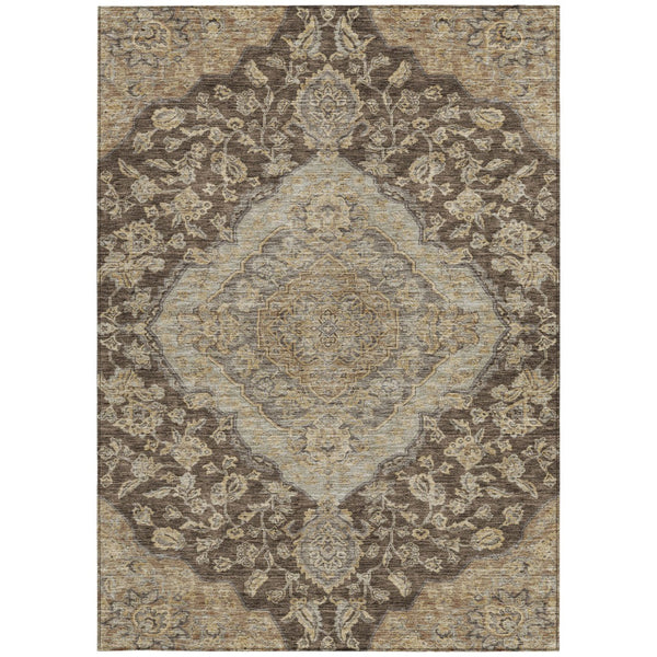 Homeroots 3' Charcoal Gray And Brown Oriental Washable Rug For Indoor And Outdoor Spaces - Durable Design 5' X 8' Polyester 605236