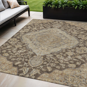Homeroots 3' Charcoal Gray And Brown Oriental Washable Rug For Indoor And Outdoor Spaces - Durable Design 5' X 8' Polyester 605236