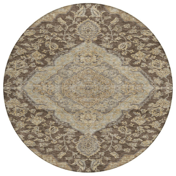 HomeRoots 5' Elegant Oriental Washable Area Rug for Indoor and Outdoor Spaces - Durable, Stylish, and Low-Maintenance 8' Round 605237