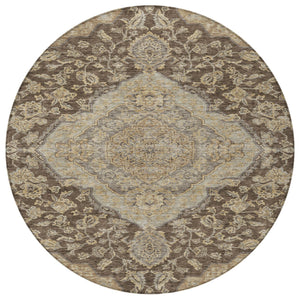 Homeroots 3' Charcoal Gray And Brown Oriental Washable Rug For Indoor And Outdoor Spaces - Durable Design 8' Round Polyester 605237