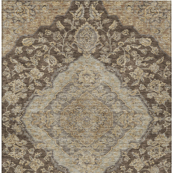 Homeroots 3' Charcoal Gray And Brown Oriental Washable Rug For Indoor And Outdoor Spaces - Durable Design 10' X 14' Polyester 605240