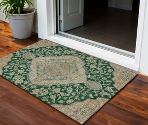 Homeroots 3' Charcoal Gray And Brown Oriental Washable Rug For Indoor And Outdoor Spaces - Durable Design 3' X 5' Polyester 605241