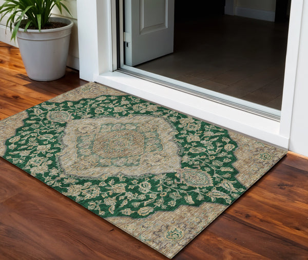 Homeroots 3' Charcoal Gray And Brown Oriental Washable Rug For Indoor And Outdoor Spaces - Durable Design 3' X 5' Polyester 605241