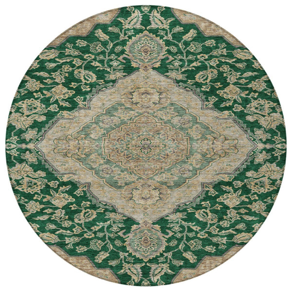 Homeroots 3' Charcoal Gray And Brown Oriental Washable Rug For Indoor And Outdoor Spaces - Durable Design 8' Round Polyester 605243