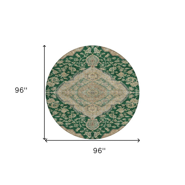 Homeroots 3' Charcoal Gray And Brown Oriental Washable Rug For Indoor And Outdoor Spaces - Durable Design 8' Round Polyester 605243