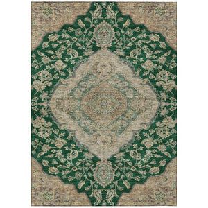 HomeRoots 5' Classic Oriental Area Rug in Emerald, Beige & Brown - Washable, Stain-Resistant for Indoor/Outdoor Use 8' X 10' 605244