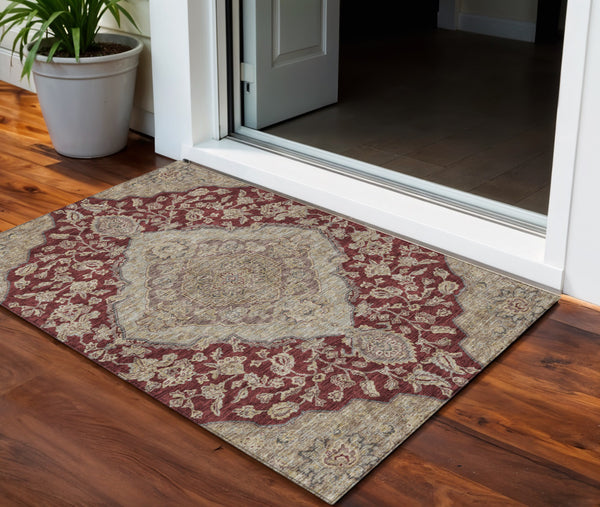 Homeroots 3' Charcoal Gray And Brown Oriental Washable Rug For Indoor And Outdoor Spaces - Durable Design 3' X 5' Polyester 605247