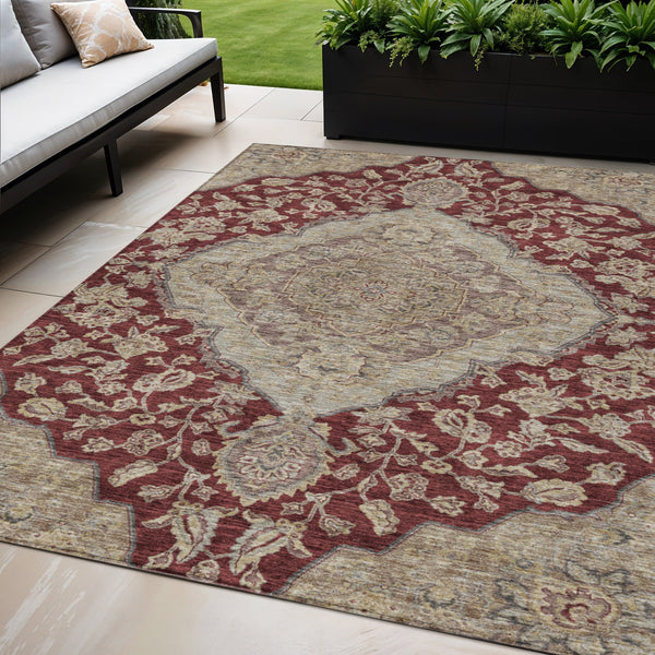 Homeroots 3' Charcoal Gray And Brown Oriental Washable Rug For Indoor And Outdoor Spaces - Durable Design 5' X 8' Polyester 605248