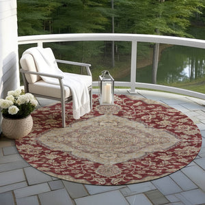 Homeroots 3' Charcoal Gray And Brown Oriental Washable Rug For Indoor And Outdoor Spaces - Durable Design 8' Round Polyester 605249