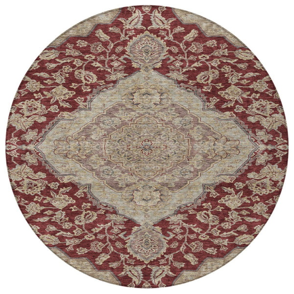 Homeroots 3' Charcoal Gray And Brown Oriental Washable Rug For Indoor And Outdoor Spaces - Durable Design 8' Round Polyester 605249