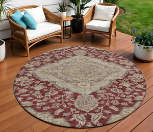 Homeroots 3' Charcoal Gray And Brown Oriental Washable Rug For Indoor And Outdoor Spaces - Durable Design 8' Round Polyester 605249