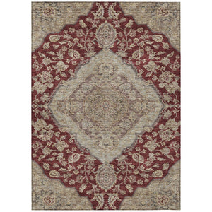 HomeRoots 5' Elegant Red Beige Brown Oriental Washable Area Rug for Indoor Outdoor Spaces – Durable & Stylish 8' X 10' 605250