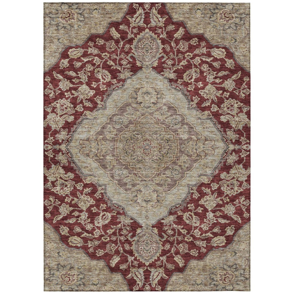HomeRoots 9' X 12' Red Beige Brown Area Rug - Durable, Washable Oriental Design for Indoor & Outdoor Spaces 605251