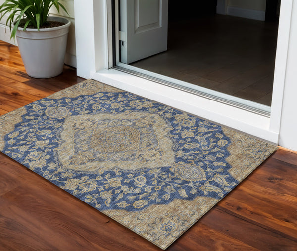 Homeroots 3' Charcoal Gray And Brown Oriental Washable Rug For Indoor And Outdoor Spaces - Durable Design 3' X 5' Polyester 605253