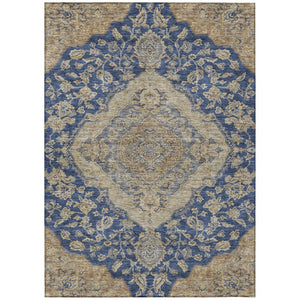 HomeRoots 5' Elegant Navy Blue and Beige Oriental Area Rug – Durable, Washable Design for Indoor & Outdoor Use 5' X 8' 605254