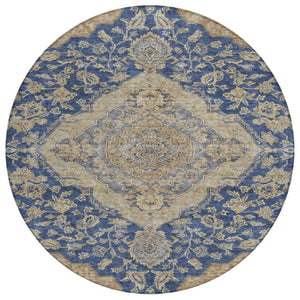 HomeRoots 5' Elegant Navy Blue and Beige Oriental Area Rug – Durable, Washable Design for Indoor & Outdoor Use 8' Round 605255
